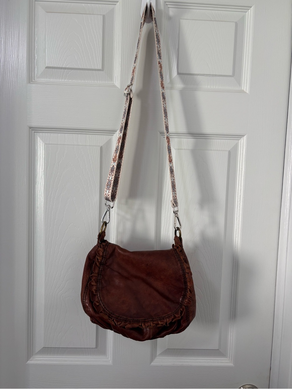 Lucky Brand Chestnut Brown Leather Crossbody with Braided Trim